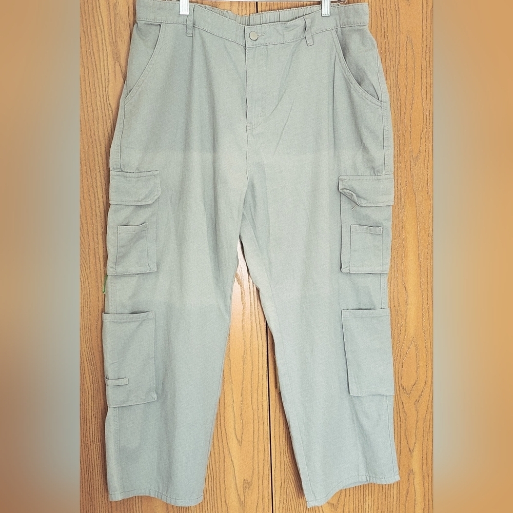 Wide Leg Women's Cotton Pants Elastic Back Front Zip/Button Pockets Size 3XL